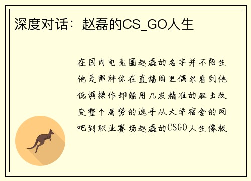 深度对话：赵磊的CS_GO人生